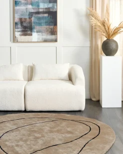 Beliani Tappeto DIGRI Beige ø 200 cm Viscosa Beige Nero