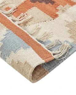 Beliani Tappeto DILIJAN Multicolore Cotone Kilim Arancione Beige Blu Multicolore