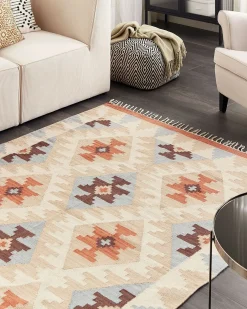 Beliani Tappeto DILIJAN Multicolore Cotone Kilim Arancione Beige Blu Multicolore