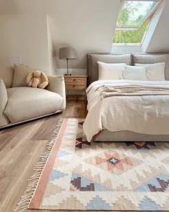 Beliani Tappeto DILIJAN Multicolore Cotone Kilim Arancione Beige Blu Multicolore
