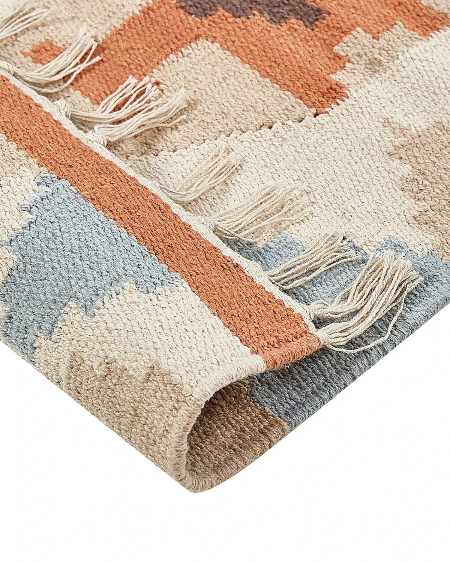 Outlet Beliani Tappeto DILIJAN Multicolore Cotone Kilim Arancione Beige Blu Multicolore