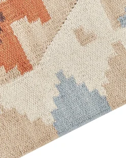 Outlet Beliani Tappeto DILIJAN Multicolore Cotone Kilim Arancione Beige Blu Multicolore