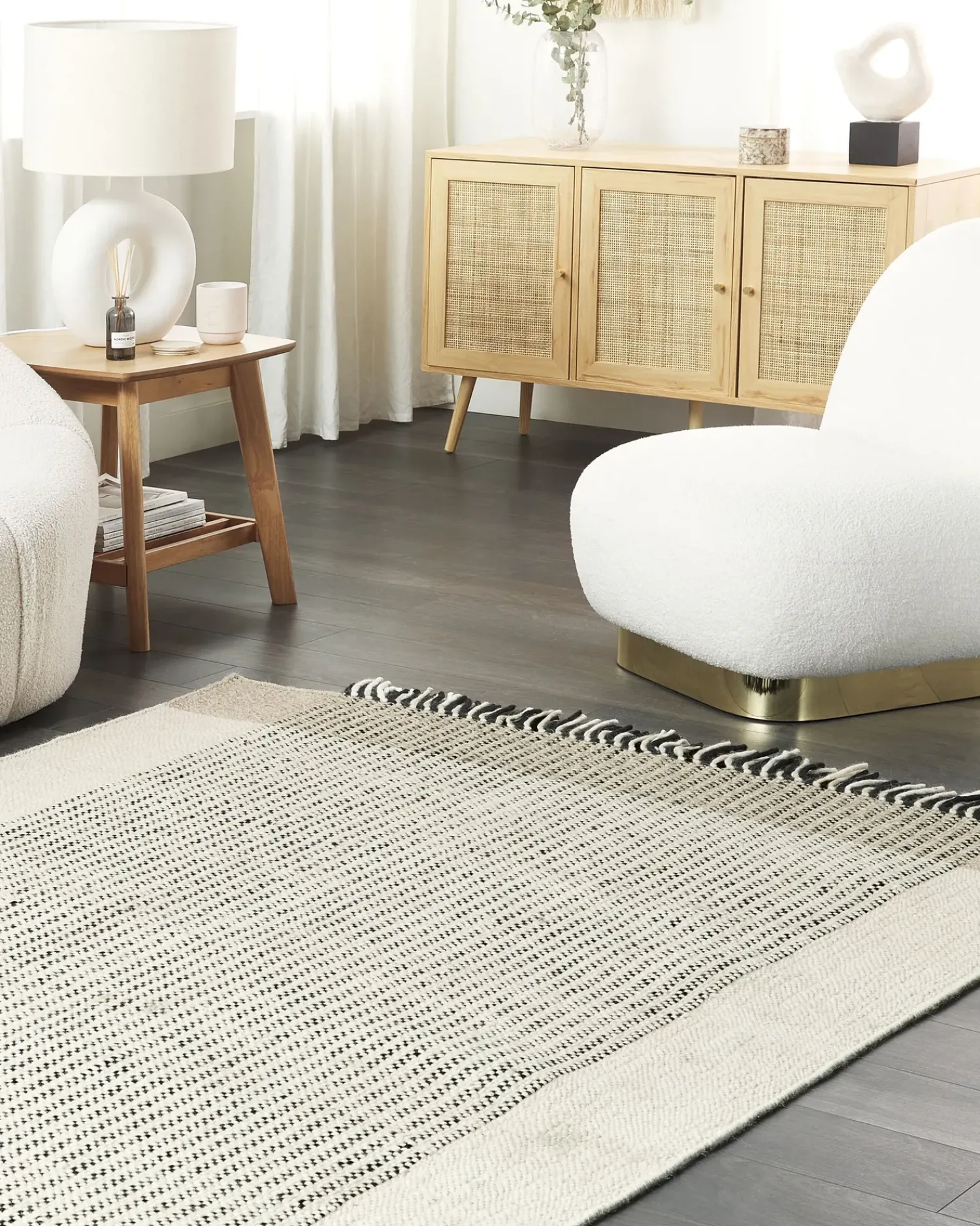 Sale Beliani Tappeto DIVARLI Beige Lana Beige Nero