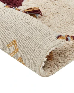 Beliani Tappeto DUZCE Beige Cotone Beige Bordeaux Giallo Verde Multicolore