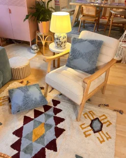 Beliani Tappeto DUZCE Beige Cotone Beige Bordeaux Giallo Verde Multicolore