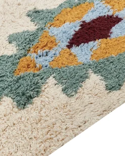 Beliani Tappeto DUZCE Beige Cotone Beige Bordeaux Giallo Verde Multicolore