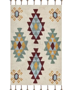 Beliani Tappeto DUZCE Beige Cotone Beige Bordeaux Giallo Verde Multicolore