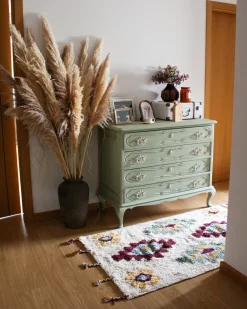 Beliani Tappeto DUZCE Beige Cotone Beige Bordeaux Giallo Verde Multicolore