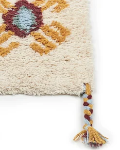 Beliani Tappeto DUZCE Beige Cotone Beige Bordeaux Giallo Verde Multicolore