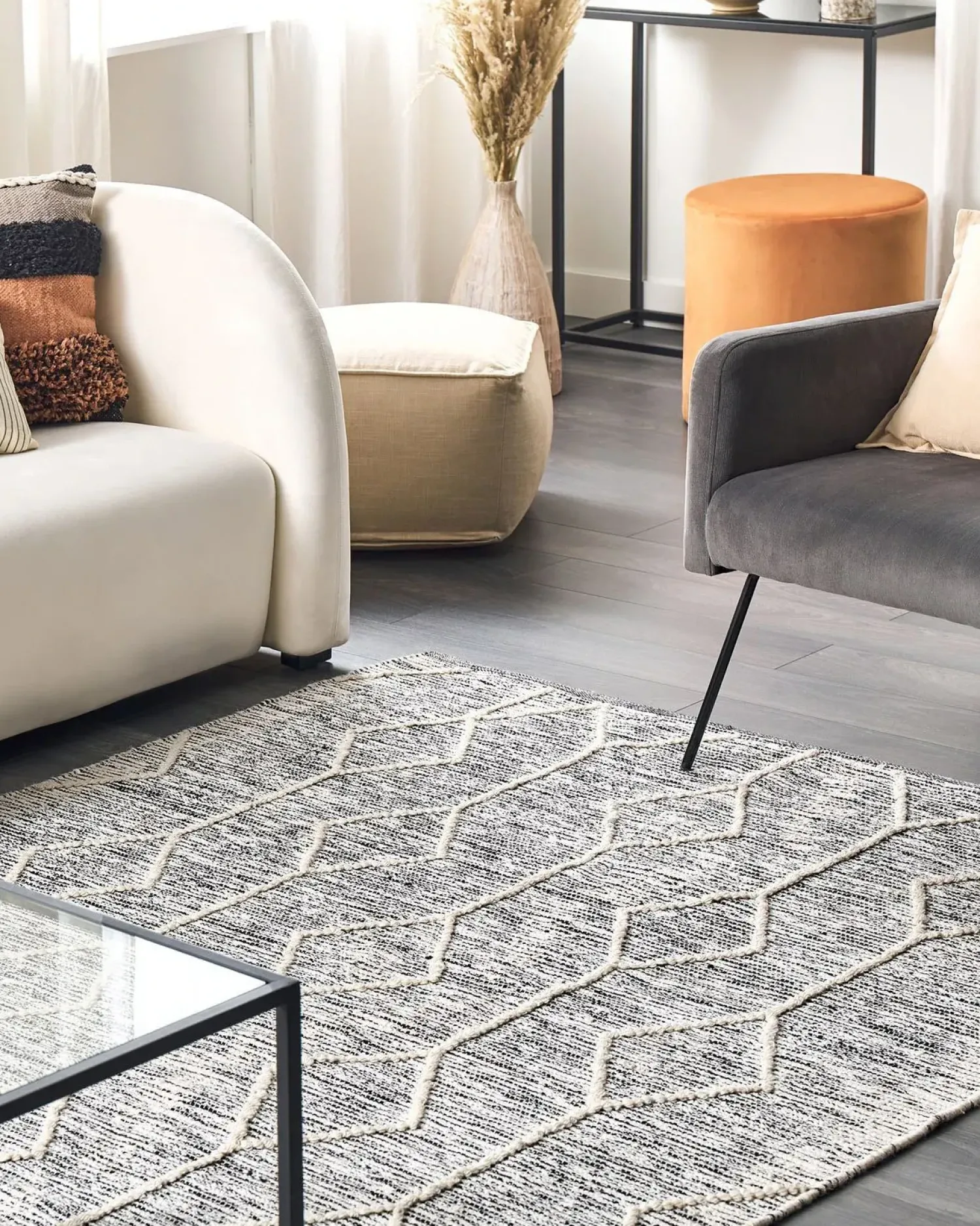 New Beliani Tappeto EDREMIT Grigio Cotone Beige Grigio