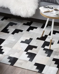 New Beliani Tappeto EFIRLI Grigio Pelle naturale Grigio Nero