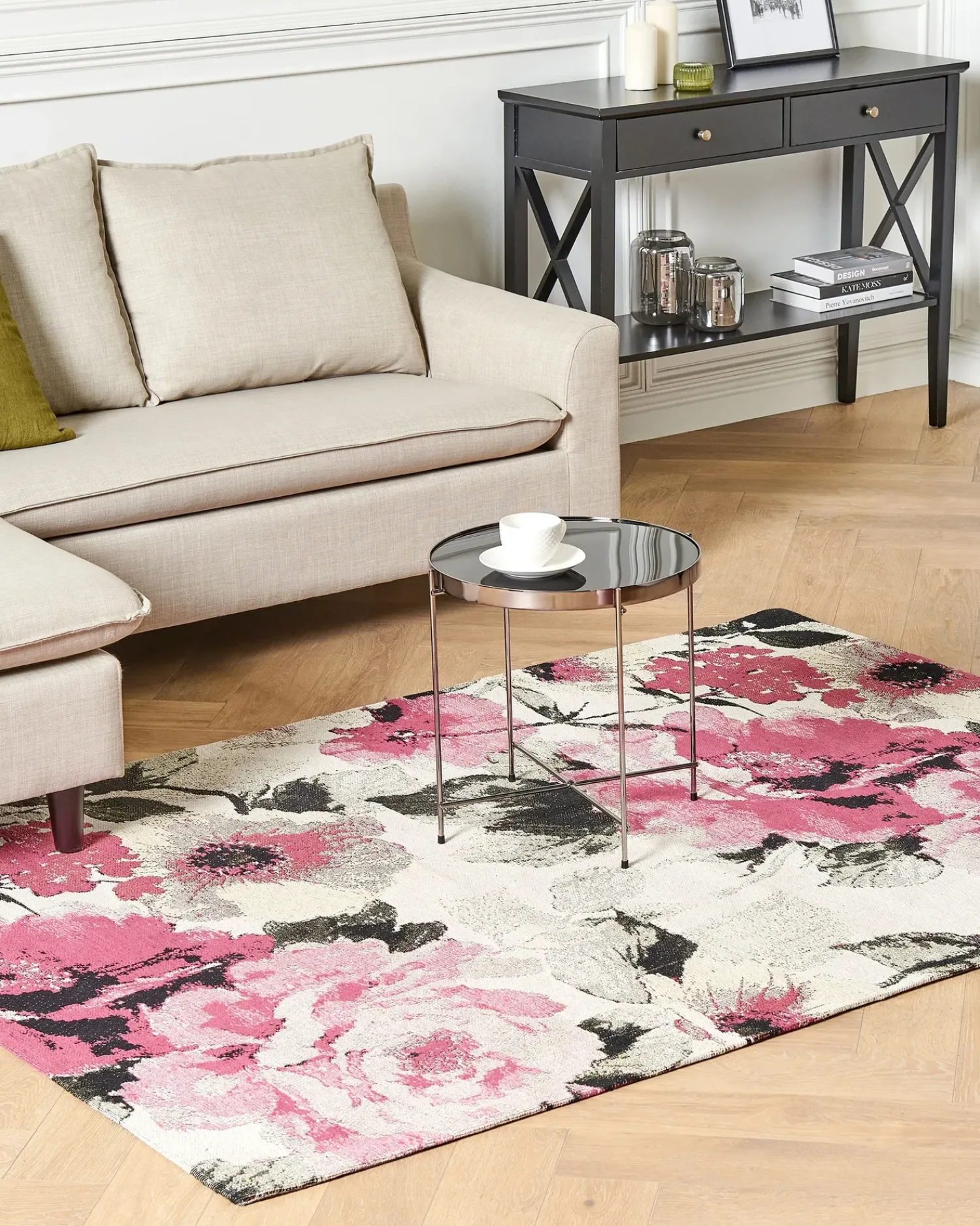 Sale Beliani Tappeto EJAZ Rosa Cotone Beige Rosa Nero