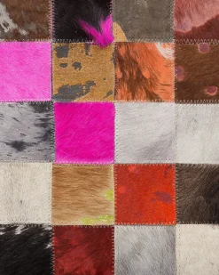 Beliani Tappeto ENNE Multicolore 200 x 200 cm Pelle naturale Beige Marrone Multicolore Rosso