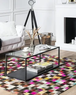 Beliani Tappeto ENNE Multicolore 200 x 200 cm Pelle naturale Beige Marrone Multicolore Rosso