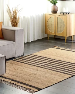 Beliani Tappeto ERICEK Beige 160 x 230 cm Iuta Beige Nero
