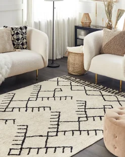 Hot Beliani Tappeto ERLER Beige chiaro Cotone Beige Nero