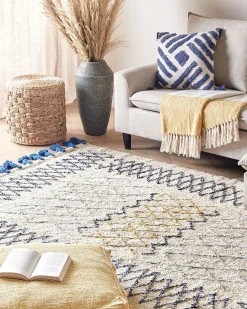 Online Beliani Tappeto ERZINCAN Beige Cotone Beige Blu Giallo Nero