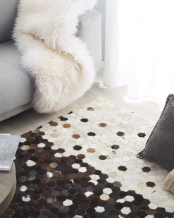 Discount Beliani Tappeto EYIM Marrone Pelle naturale Beige Marrone