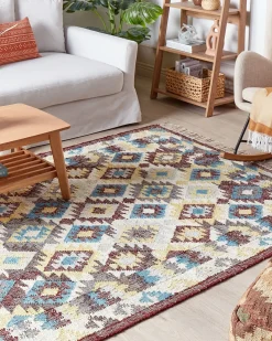 Online Beliani Tappeto FENER Multicolore Iuta Beige Blu Rosso Multicolore