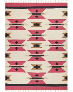 Hot Beliani Tappeto GARNI Multicolore Cotone Kilim Beige Nero Rosso Multicolore