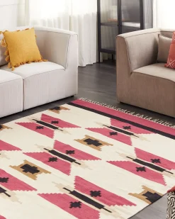 Hot Beliani Tappeto GARNI Multicolore Cotone Kilim Beige Nero Rosso Multicolore