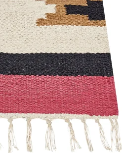Discount Beliani Tappeto GARNI Multicolore Cotone Kilim Beige Multicolore Nero Rosso