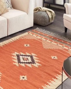 Online Beliani Tappeto GAVAR Arancione Cotone Kilim Arancione Beige Marrone