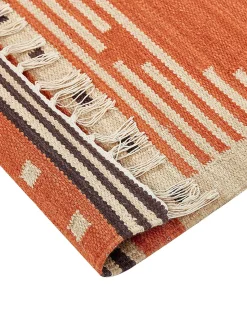Discount Beliani Tappeto GAVAR Arancione Cotone Kilim Arancione Beige Marrone