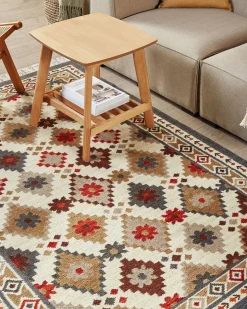Best Beliani Tappeto GHUKASAVAN Multicolore Lana Kilim Beige Giallo Rosso Multicolore