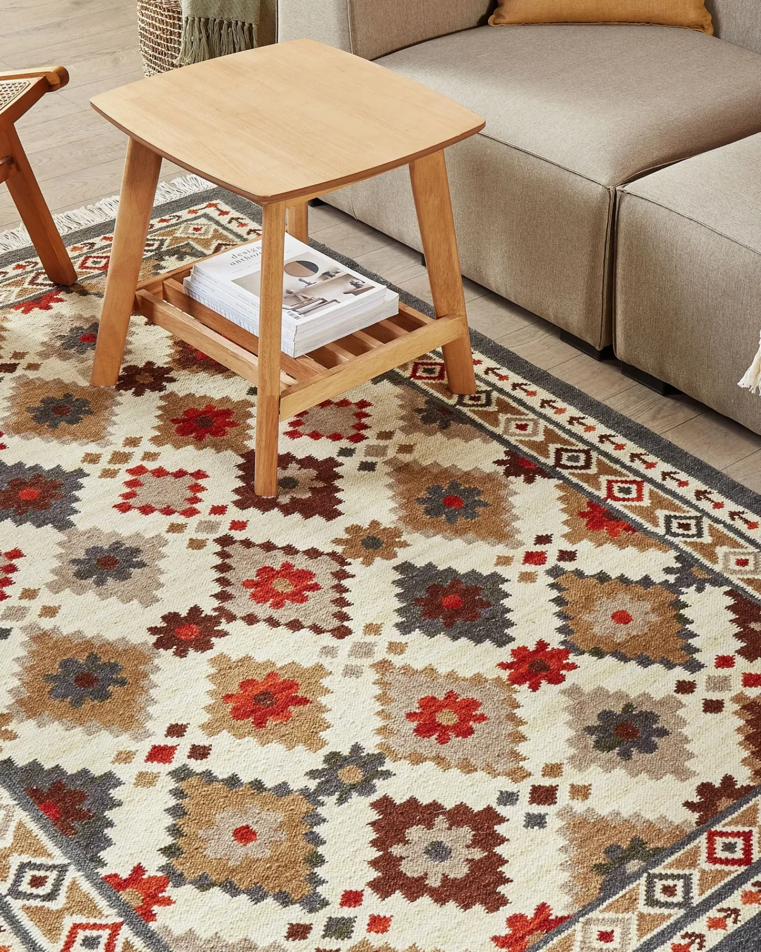 Best Beliani Tappeto GHUKASAVAN Multicolore Lana Kilim Beige Giallo Rosso Multicolore
