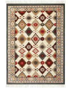Best Beliani Tappeto GHUKASAVAN Multicolore Lana Kilim Beige Giallo Rosso Multicolore