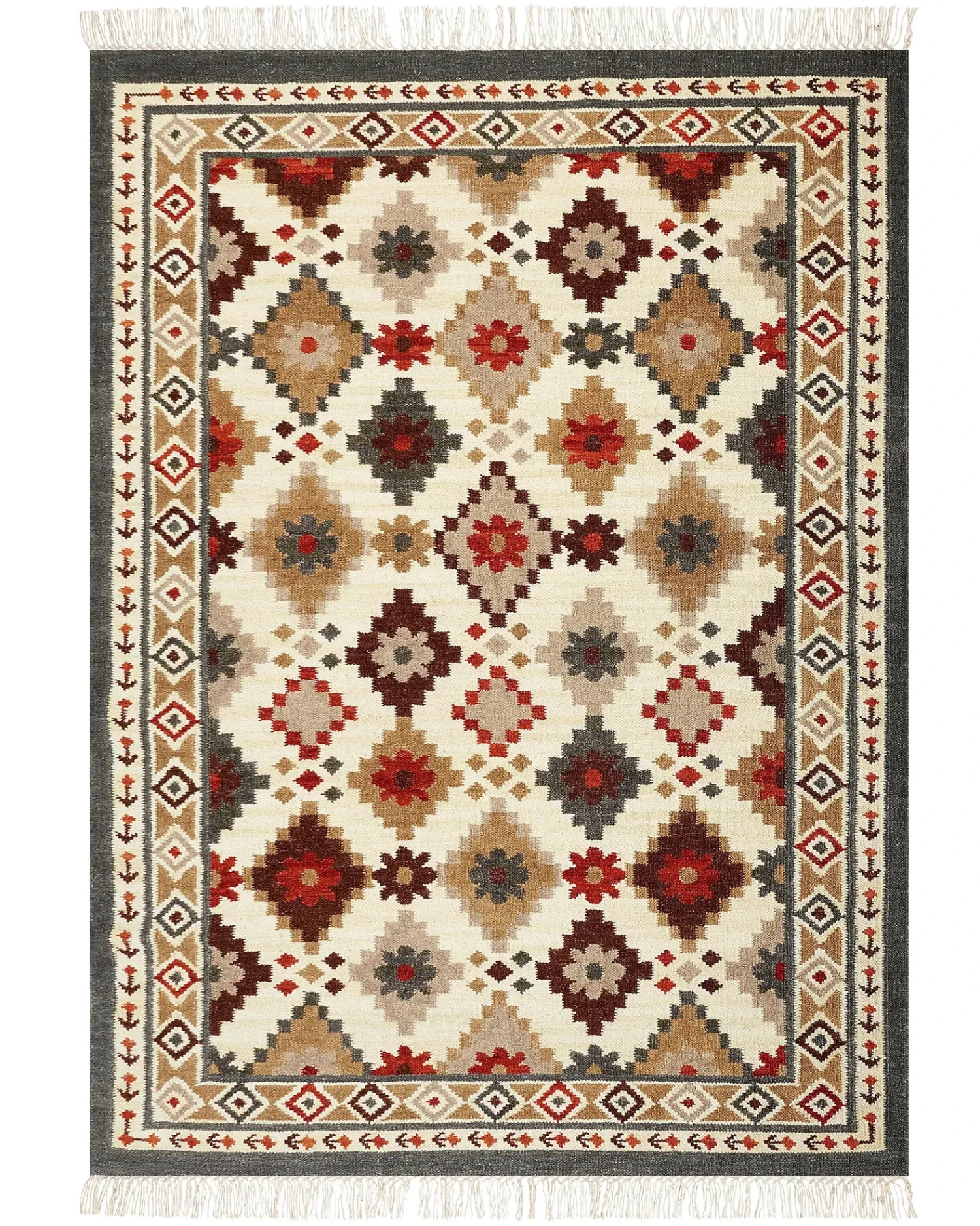 Best Beliani Tappeto GHUKASAVAN Multicolore Lana Kilim Beige Giallo Rosso Multicolore