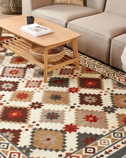 Hot Beliani Tappeto GHUKASAVAN Multicolore Lana Kilim Beige Giallo Rosso Multicolore