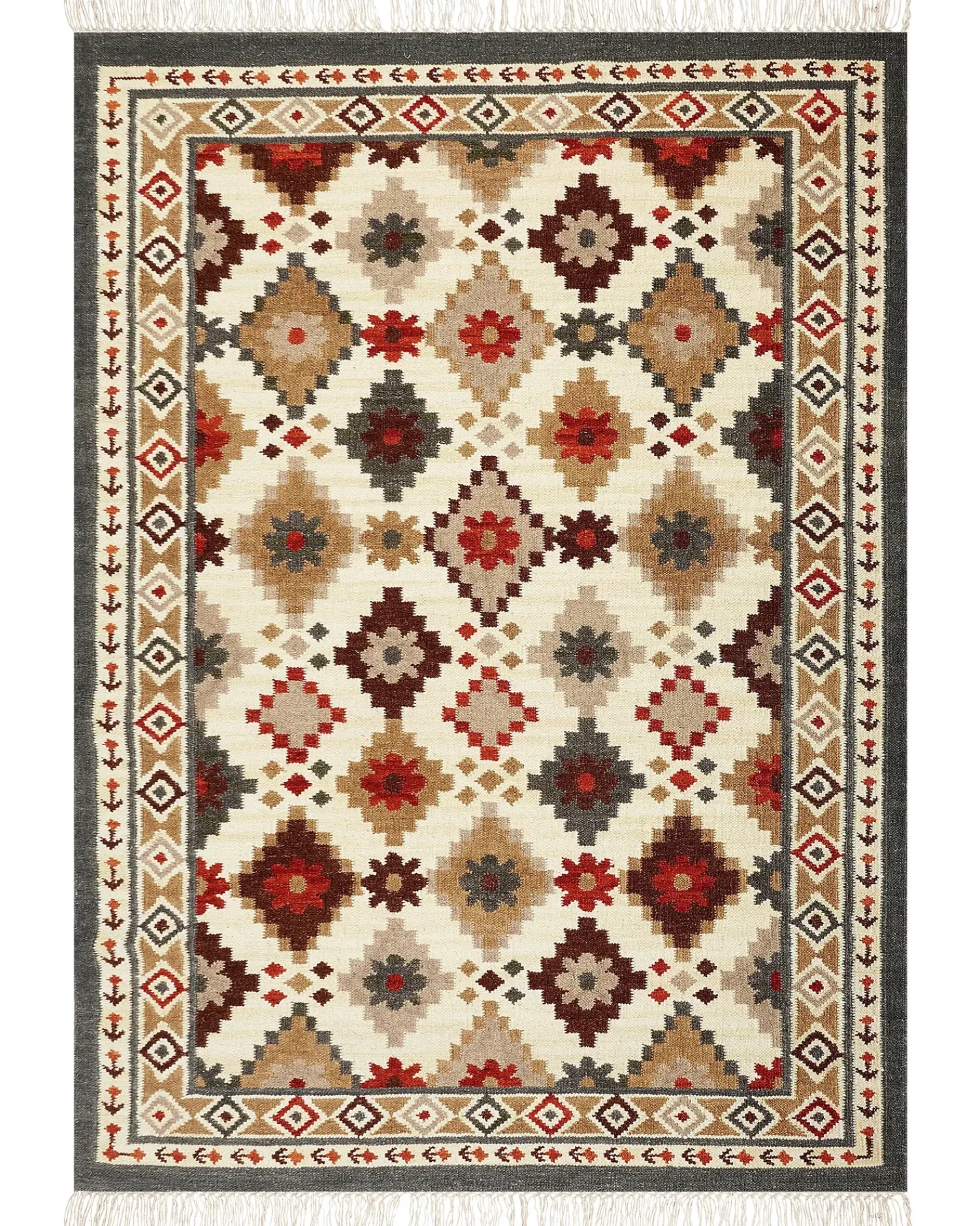Hot Beliani Tappeto GHUKASAVAN Multicolore Lana Kilim Beige Giallo Rosso Multicolore