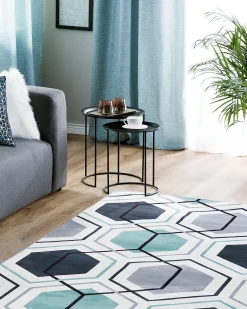 Beliani Tappeto GIRESUN Multicolore Bianco Blu Grigio Multicolore