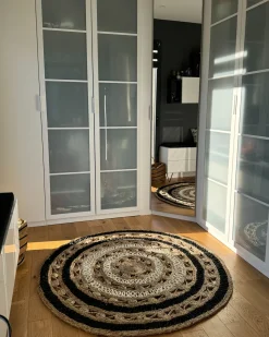 Discount Beliani Tappeto GOYNE Beige ø 140 cm Iuta Beige Nero