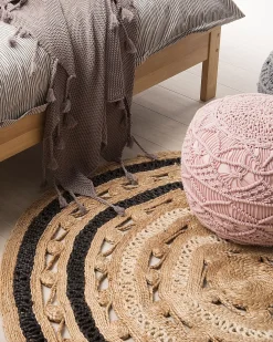 Discount Beliani Tappeto GOYNE Beige ø 140 cm Iuta Beige Nero