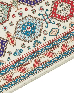 New Beliani Tappeto HACILAR Multicolore Beige Blu Rosso Multicolore