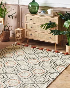 Beliani Tappeto HAJIPUR Beige Cotone Arancione Beige Nero