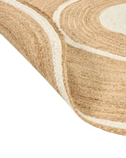 New Beliani Tappeto HALFELI Beige ø 140 cm Iuta Beige Bianco