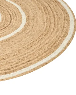 New Beliani Tappeto HALFELI Beige ø 140 cm Iuta Beige Bianco