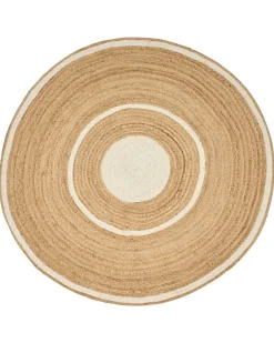 New Beliani Tappeto HALFELI Beige ø 140 cm Iuta Beige Bianco