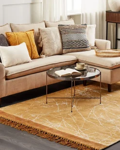 Discount Beliani Tappeto HANLI Arancione Viscosa Bianco Arancione