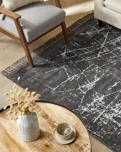 Hot Beliani Tappeto HANLI Grigio scuro Viscosa Bianco Grigio