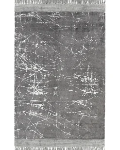New Beliani Tappeto HANLI Grigio Viscosa Bianco Grigio