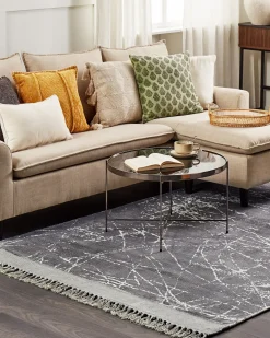 New Beliani Tappeto HANLI Grigio Viscosa Bianco Grigio