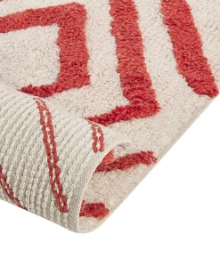 Outlet Beliani Tappeto HASKOY Rosso 160 x 230 cm Cotone Bianco Rosso