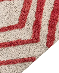 Outlet Beliani Tappeto HASKOY Rosso 160 x 230 cm Cotone Bianco Rosso