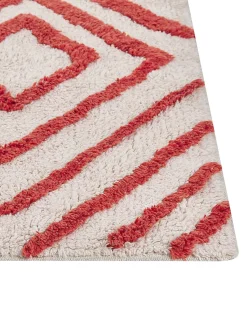 Outlet Beliani Tappeto HASKOY Rosso 160 x 230 cm Cotone Bianco Rosso