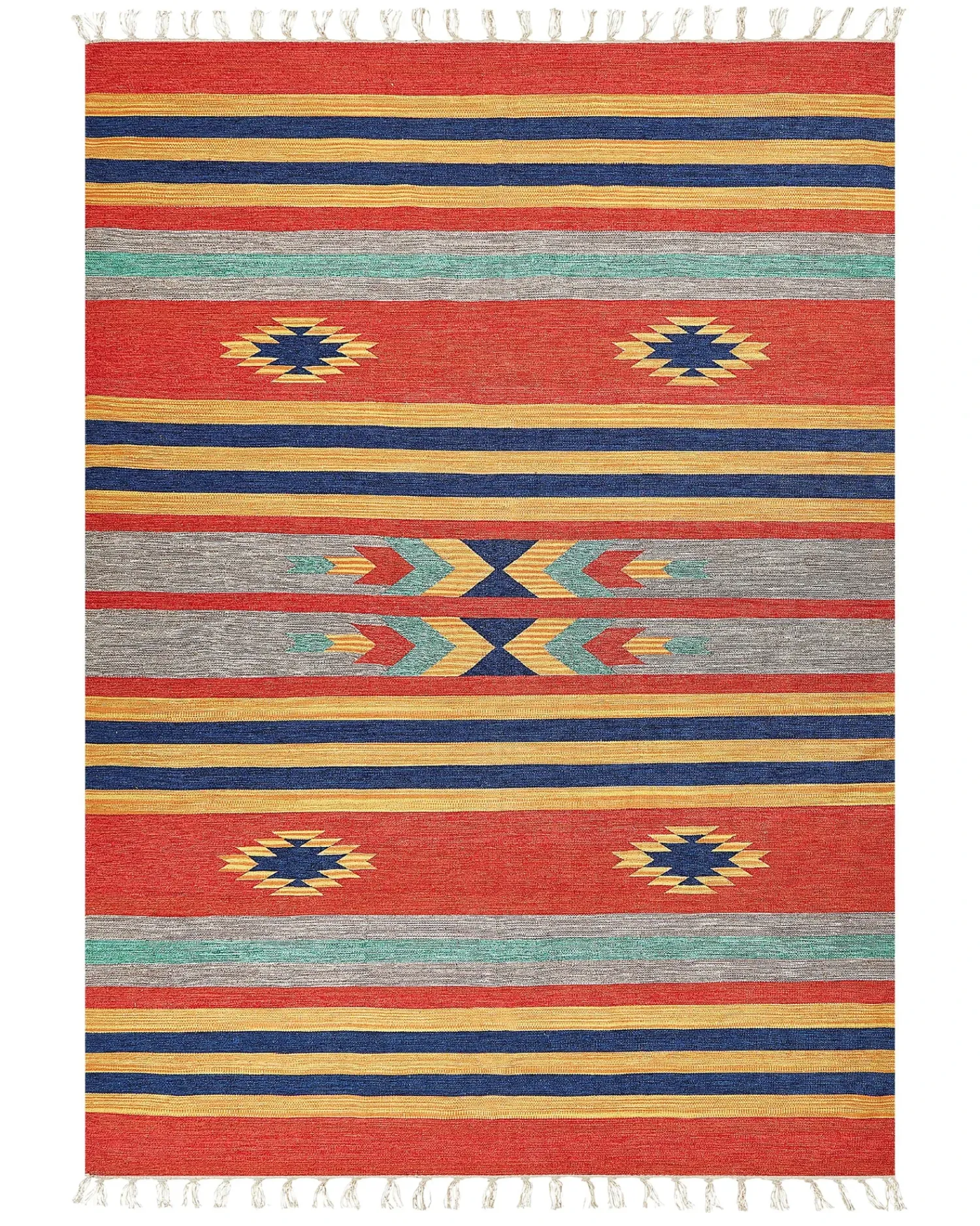 Online Beliani Tappeto HATIS Multicolore Cotone Kilim Arancione Blu Rosso Multicolore